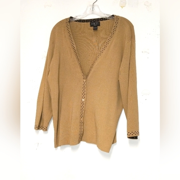 Tan Sweater with Polka Dot Trim - Picture 1 of 4